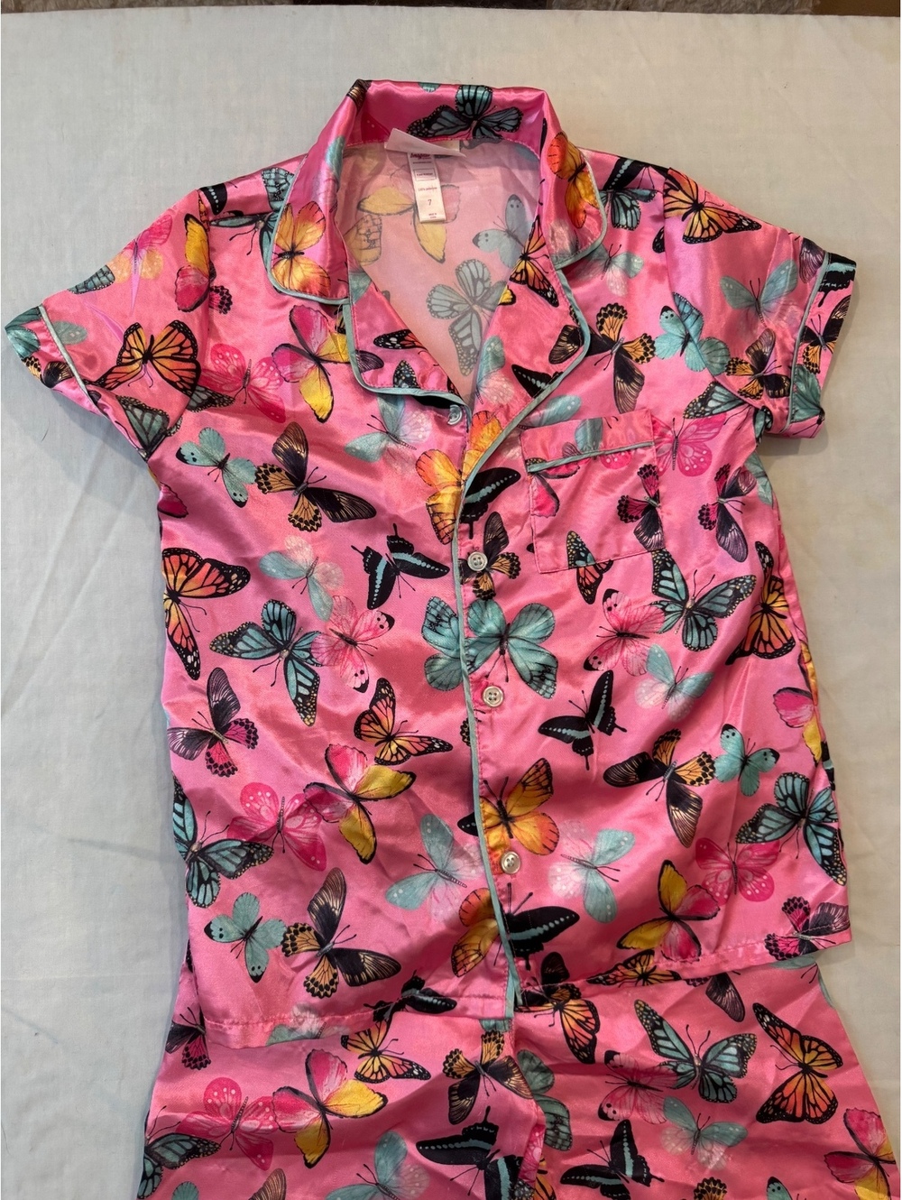 Imagine Sleepwear Girls Size 7 Pink Butterfly Satin Pajama Set 2 Piece PJs